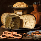 Clara Peeters (Anversa, 1594 - ...), Natura morta con formaggi, mandorle e pretzel, 1615, Olio su pannello, 49.5 x 34.5 cm, Museo del Prado, Madrid