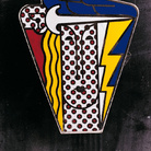R. Lichtenstein, Modern Head, 1968; gioiello in metalli colorati e smaltati, h. cm 7 