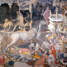 Trionfo della Morte, Ignoto, Metà sec. XIV. Affresco staccato, cm. 600 x 642. Provenienza: Palermo, Palazzo Sclafani. Palermo, Galleria Regionale della Sicilia di Palazzo Abatellis