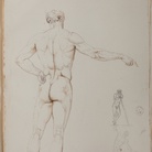 Antonio Canova, Nudo stante di schiena con un braccio proteso e schizzi di nudo a matita, datato “19 luglio 807”. Inchiostro seppia e matita su carta, 505 x 340 mm. Bassano del Grappa, Museo-Biblioteca-Archivio, D2 48.766