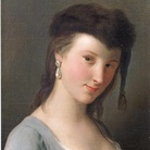 Pietro Antonio Rotari, Giovane donna in abito grigio-azzurro con orecchino di perlaa pendente e cappello nero, 1756-1762 circa, Olio su tela, 34.9 x 44.7 cm