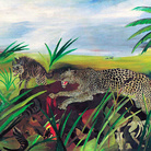 Antonio Ligabue, Leopardo con bufalo e iena, 1928, Olio su tela, 83 x 126 cm | Courtesy of Fondazione Archivio Antonio Ligabue di Parma