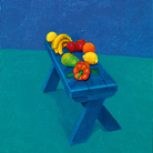 David Hockney, Fruit on a Bench, 6, 7, 8 marzo 2014, Acrilico su tela, 91.4 x 121.9 cm | © David Hockney | Foto: Richard Schmidt