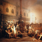 Eugenio Bosa, Estrazione del gioco del lotto in Piazzetta San Marco, 1845-1847, Olio su tela, 336 x 238 cm, Musei Civici di Santa Caterina, Treviso | Courtesy of Fondazione Benetton Studi Ricerche Treviso