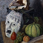 Gino Severini, Natura morta con maschera, 1930-32, olio su tela, cm 61x50. Galleria d'arte moderna di Palazzo Pitti, acquistato alla XVIII° Esposizione Internazionale d’Arte, Venezia 1932.