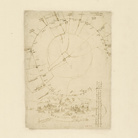 Leonardo da Vinci (1452-1519), Codice Atlantico (Codex Atlanticus), foglio 199 verso, In alto, planimetria della città di Milano con l'indicazione delle sue porte, In basso, veduta a volo d'uccello della città di Milano| © Veneranda Biblioteca Ambrosiana / Mondaori Portfolio