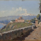 Mario Mirabella, Taormina. Veduta di San Domenico, 1898-1910 circa. Olio su tela. Collezione Antonello Governale, Palermo