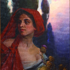 Adolfo De Carolis, Donna con foulard rosso, 1902, Olio su tela, Collezione Fondazione Cassa di Risparmio di Fermo | Courtesy of Palazzo dei Priori, Fermo