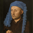 Jan van Eyck (Maaseik?, 1390 circa - Bruges, 1441), Ritratto d'uomo con un turbante blu, 1428-1414 circa, Olio su pannello, 22 x 17 cm, Muzeul National Brukenthal, Sibiu (Romania)