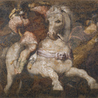 Lattanzio Gambara, Marco Curzio si getta nella voragine, 1555-1557 circa, Affresco (strappo), 205 × 236 cm, Brescia, Pinacoteca Tosio Martinengo