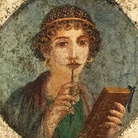 Tondo con Donna con tavolette cerate e stilo (cosiddetta "Saffo") proveniente da Pompei, Particolare, Museo Archeologico Nazionale di Napoli | Foto: Gryffindor, 2008<br /> - Napoli