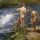 Beppe Ciardi, Il bagno o Ragazzi sul fiume, 1899, Olio su tavola, 56 x 36 cm, Voghera, Collezione privata