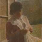 Vittore Grubicy, Ritratto di donna alla finestra, 1886 circa, Olio su tela, 32.5 × 21 cm, Milano, Galleria d'Arte Moderna