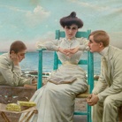 Vittorio Matteo Corcos, Lettura sul mare, 1910, Olio su tela, 250 x 152 cm, Collezione privata