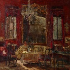 Emma Ciardi, Interno studio rosso, 1922 circa, Olio su tela, 70 x 76 cm, Collezione privata