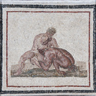 Mosaico dei lottatori nudi in presa, proveniente dal tepidarium delle terme di Gigthis (Henchir Bou Ghrara, nel sud della Tunisia), I - III sec. d.C. | Photo © Gianluca Baronchelli