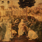 Leonardo Da Vinci, Adorazione dei Magi (1481-1482), olio su tavola 246x243 cm, ©2012 Haltadefinizione® Image Banck su concessione del Ministero dei Beni e delle Attività Culturali e del Turismo - Soprintendenza Speciale per il Patrimonio Storico, Artistico ed Etnoantropologico e per il Polo Museale della città di Firenze.