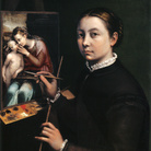 Sofonisba Anguissola (Cremona, 1532 - Palermo, 1625), Autoritratto al cavalletto, 1556, Olio su tela, 66 x 57 cm, Łańcut Castle, Polonia