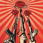 Shepard Fairey, Guns and Roses, 2019, Edizione di 19 esemplari, Serigrafia e collage a tecnica mista su carta, 76 x 104 cm | Courtesy of Shepard Fairey