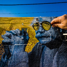Levi Ponce, SPACETIME, Reseda, Los Angeles, Albert Einstein Portrait painted on the wall of the Reseda High school by Levi Ponce, This mural still exists | Photo © Vonjako