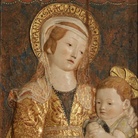 Bottega fiorentina da Antonio Rossellino (Settignano, 1427/28 - Firenze 1479), Madonna col Bambino detta 'Madonna delle Candelabre', 1470-90 circa, Cartapesta dipinta e dorata, Massa Fermana, Pinacoteca civica dalla Chiesa di San Francesco