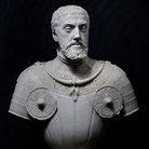 Giovanni Angelo Montorsoli, Busto di Carlo V, Marmo, H 63 cm, Con retroproiezioni delle otto scene della Presa di Tunisi (Arazzi KHI Vienna), Napoli Museo della Certosa di San Martino