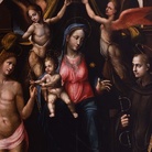 Bartolomeo Neroni detto il Riccio, Madonna col Bambino e i Santi Leonardo e Sebastiano, (15540-1550), San Quirico d'Orcia, Compagnia del Santissimo Sacramento
