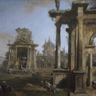 Canaletto (1697-1768), Capriccio con rovine, 1723 olio su tela, 322 x 178 cm, Svizzera, Collezione privata