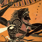 Eracle disputa ad Apollo il tripode di Delfi, Anfora attica a figure nere attribuita al Pittore di Antimene, 510 a.C. circa, Altezza 47.2 cm, Antikenmuseum Basel und Sammlung Ludwig
