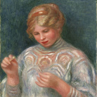 Pierre-Auguste Renoir, Ragazza che fa il merletto, 1906 circa, Olio su tela, 46.7 x 56.5 cm, Philadelphia Museum of Art, Collezione Louis E. Stern, 1963