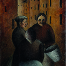 Ottone Rosai, Incontro in Via Toscanella, 1922, Olio su tela, 70 x 35 cm, Collezione privata