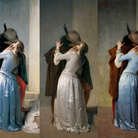 Francesco Hayez, Il bacio, accostamento delle tre versioni del 1859, 1861, 1867 (particolare)