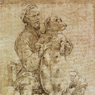 Parmigianino (1503 - 1540), Autoritratto con cagna gravida, 1530, Disegno