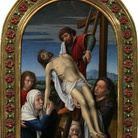 Gerard David. Recto: Deposizione dalla croce, post 1500, olio su tavola centinata. Galleria degli Uffizi