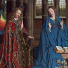 Jan van Eyck, L'Annunciazione, 1434-1436 circa, Olio su pannello, Trasferito su tela, 92.7 x 36.7 cm, National Gallery of Art, Washington, Collezione Andrew W. Mellon