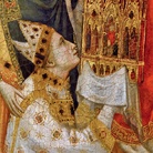 Giotto, Polittico Stefaneschi, cardinale Stefaneschi, particolare dal recto, secondo decennio del Trecento. Tempera e oro su tavola dalla basilica di San Pietro (Roma). Città del Vaticano, Musei Vaticani. Su gentile concessione del Servizio Fotografico dei Musei Vaticani, © Governatorato dello Stato della Città del Vaticano