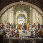 Raffaello Sanzio, Stanza della Segnatura, Scuola di Atene, 1509-1511, Musei Vaticani, Nuova Illuminazione delle Stanze di Raffaello realizzata da Osram, 2017 | © Governatorato dello Stato della Città del Vaticano