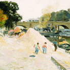 Camille Pissarro (1830-1903), Au bord de la Seine à Paris. Le Pont-Marie vu depuis le quai d’Anjou (Sulla sponda della Senna a Parigi, quai d’Anjou, Pont-Marie), 1875 circa, Olio su tela, 64 x 50 cm, Firmata in basso a destra “C. Pissarro”, Messico, Collezione Pérez Simón, Cat. rag. PDRS 406 | IMPRESSIONISTI SEGRETI - Palazzo Bonaparte, Roma 6 ottobre 2019 - 8 marzo 2020