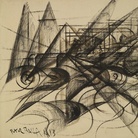 Giacomo Balla (Torino, 1871 - Roma, 1958), Automobile + velocità + luce, 1913, Acquerello e seppia su carta, 67 x 88.5 cm, Milano, Museo del Novecento, Galleria del Futurismo, Collezione Jucker, 1992