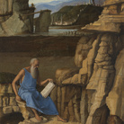 Giovanni Bellini (circa 1435 - 1516), San Girolamo che legge in un paesaggio, 1480-1485, Tavola, 46.8 × 33.8 cm, Londra, The National Gallery | © The National Gallery, London