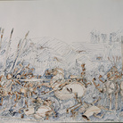 Arman, Senza titolo (Studio dalla Battaglia di San Romano di Paolo Uccello, 1994. Inchiostro su carta, cm 75x11. Firenze, Gabinetto Disegni e Stampe degli Uffizi