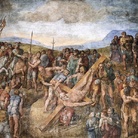 Michelangelo Buonarroti, Crocifissione di San Pietro, 1545-1550. Affresco, cm 625 x 662. Cappella Paolina, Vaticano.