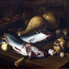Giacomo Ceruti, Natura morta con pesci su tavolo, olio su tela, 64 x 81 cm.
