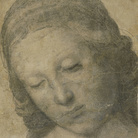 Raffaello Sanzio, Madonna Terranuova, Frammento del disegno preparatorio, 1505, Disegno su carta, 14.9 x 18.1 cm | © Staatliche Museen zu Berlin, Kupferstichkabinett / Dietmar Katz | Raffael in Berlin. The Madonnas of the Gemäldegalerie