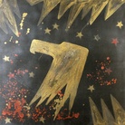 Franco Angeli, Frammento di paesaggio romano (NON Half dollar), Inizio II metà anni Sessanta, Acrilico su tela e velo nero, 102 x 102 cm, Collezione privata