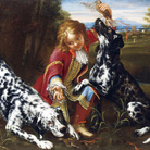 Niccolò Cassana (1659 - 1714), Bambino che gioca con due setter inglesi, Olio su tela, 98 x 133 cm, Collezione privata