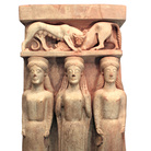 Terracotta Altar with three women, Terracotta altar with three women and a panther mauling a bul, Gela, Sicily. C.500 BC | courtesy of Museo Archeologico Regionale di Gela © Regione Siciliana
