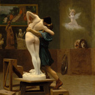 Jean-Léon Gérôme, Pygmalion and Galatea, 1890, New York, Metropolitan Museum Collection | Il dipinto raffigura una delle  Metamorfosi di Ovidio, Pigmalione nell'atto di creare la scultura di Galatea, che egli ha immaginato come la donna ideale e ardentemente desiderato che potesse divenire reale, portata alla vita dalla dea Venere.