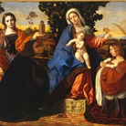 Palma il Vecchio , Madonna con il Bambino in trono tra le sante Barbara e Cristina e due committenti. Olio su tela. Roma, Galleria Borghese . © 