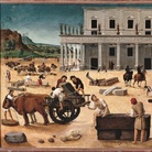 Piero di Cosimo (Firenze 1462 – 1522), La costruzione di un edificio, 1490 circa. Tavola. Sarasota (FL), The John and Mable Ringling Museum of Art